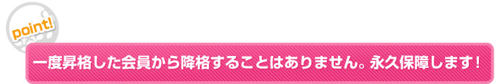 一度昇格した会員から降格することはありません。永久保障します！