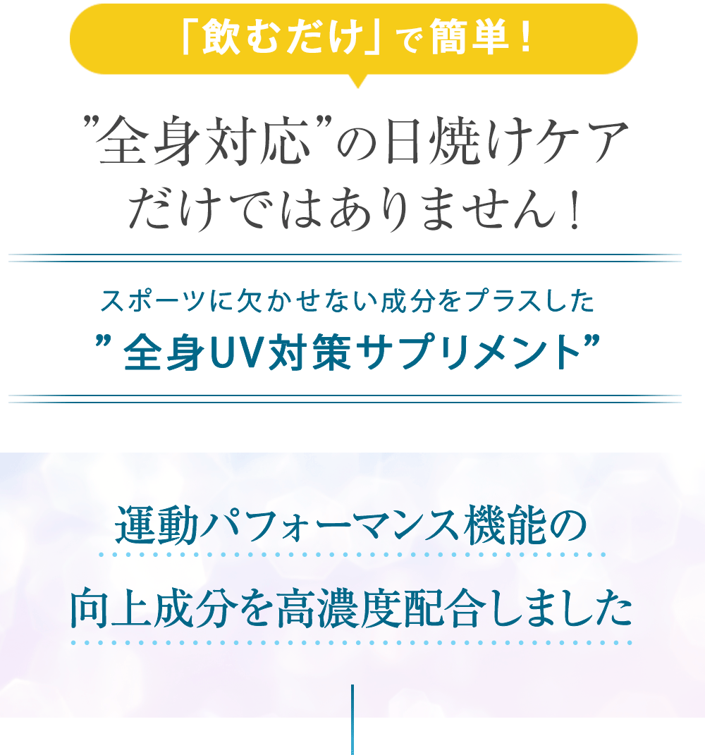 飲むだけで簡単！全身対応の日焼けケアだけではありません！クリームでは手が届かない背中もOK！