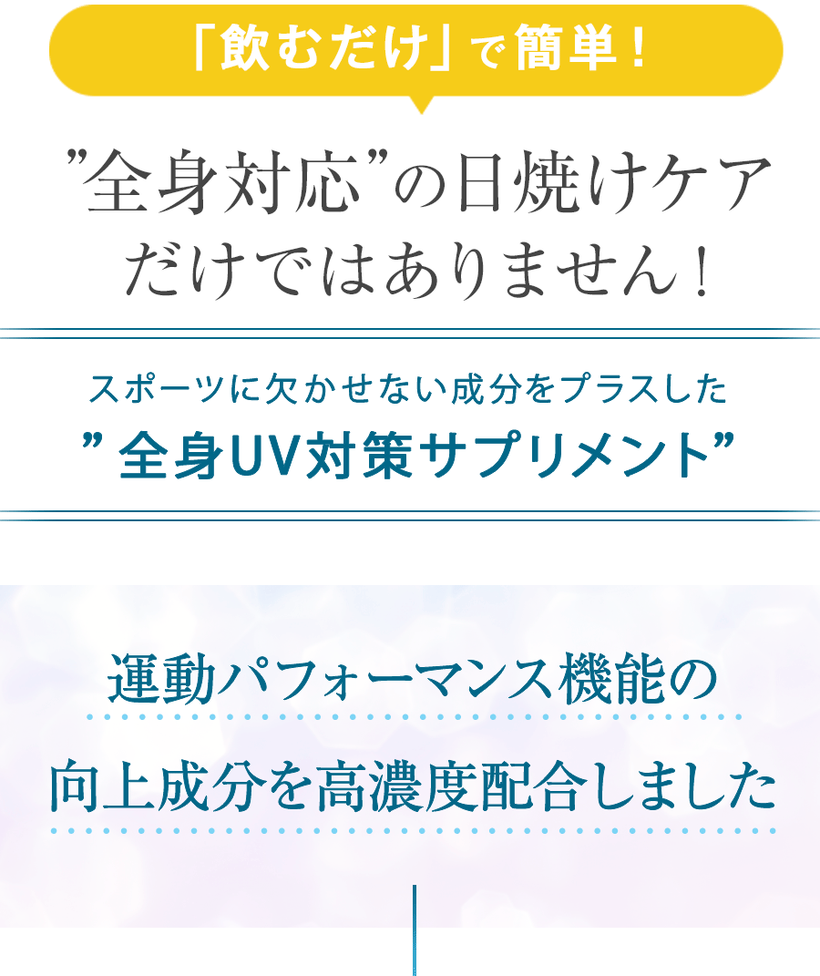 飲むだけで簡単！全身対応の日焼けケアだけではありません！クリームでは手が届かない背中もOK！