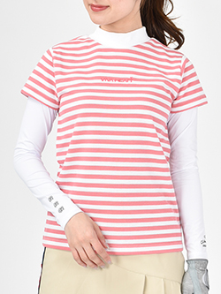 ビバハート　ワッフルボーダー半袖モックネック　012-26344
