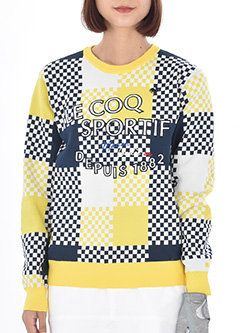 ルコックゴルフ　ロゴアップリケチェックセーター　QGWUJL00