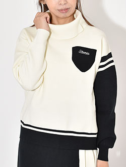 ピン　25年秋冬新作　オフタートルバイカラーニット　5275001