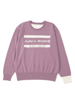 ジュン&ロペ　25年秋冬新作　ピュアウールロゴインターシャセーター　ERM94200