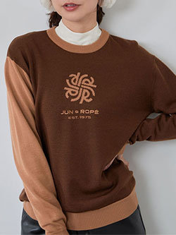 ジュン&ロペ　モノグラムモチーフ配色長袖クルーニット　ERM75300