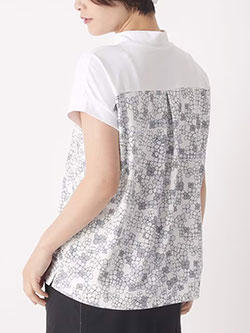 アダバット　26年春夏新作　クローバープリント切替モックシャツ　119-15321